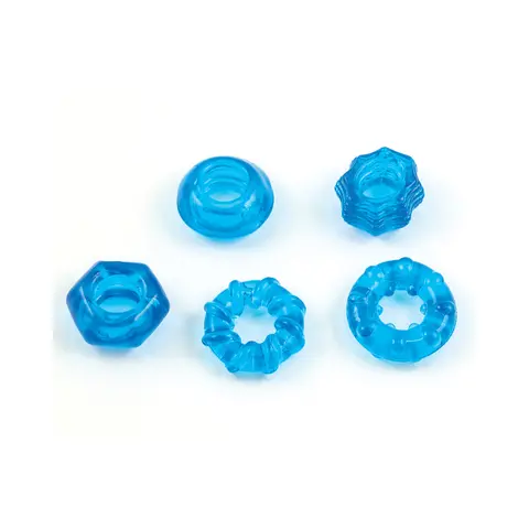 Enhancer Five Piece Cock Ring Set in Blue