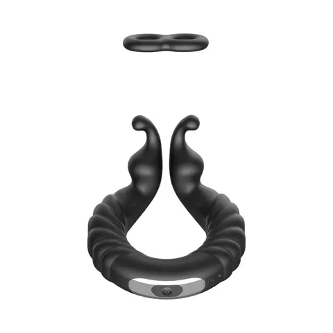 Forto F-24 Rechargeable Silicone Textured Vibrating Cockring in Black