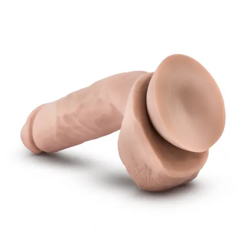 Dr. Skin Plus Thick 8 in. Triple Density Posable Dildo with Balls in Beige
