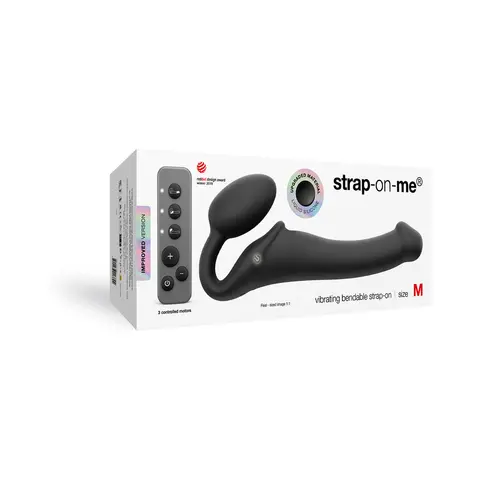 Strap-On-Me Rechargeable Remote-Controlled Silicone Vibrating Bendable Strap-On Purple M in Black