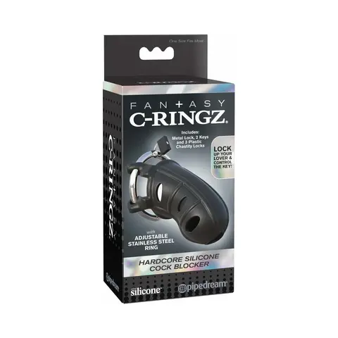 Fantasy C-Ringz Hardcore Silicone Cock Blocker Locking Chastity Cage Black