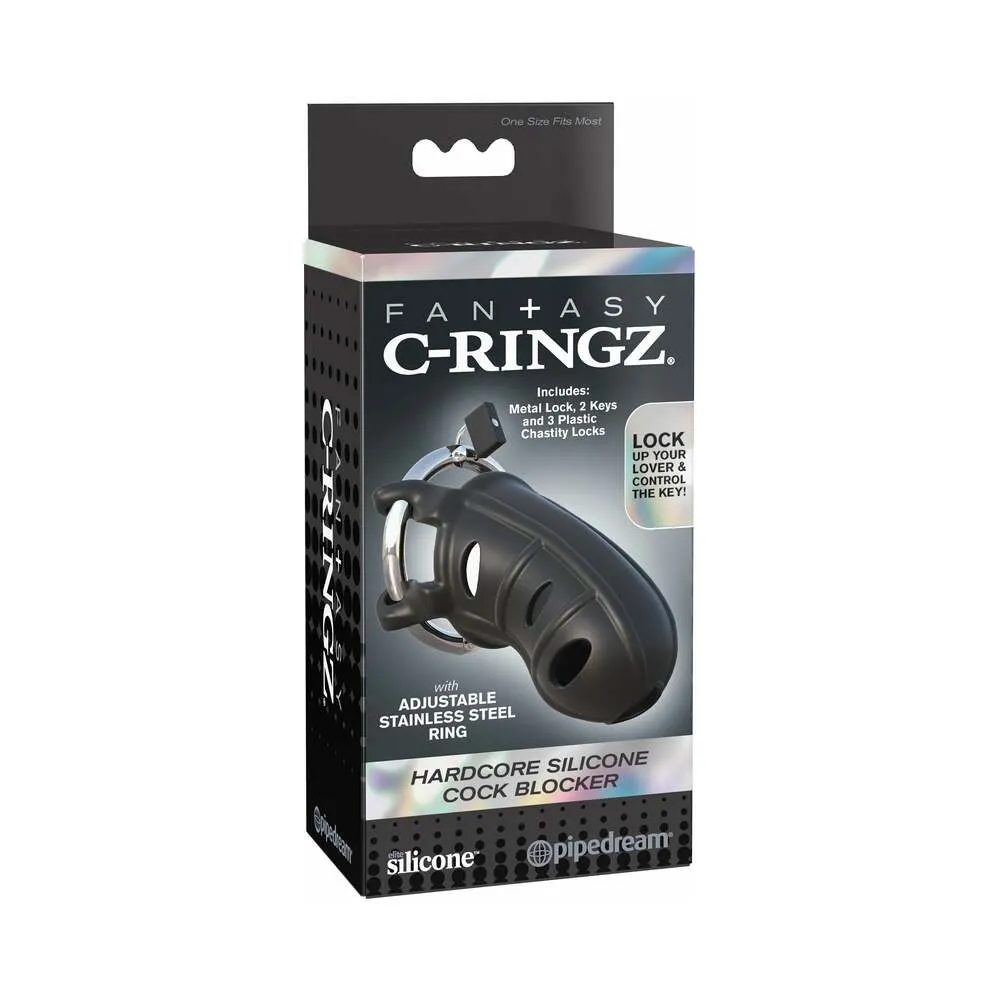 Fantasy C-Ringz Hardcore Silicone Cock Blocker Locking Chastity Cage Black