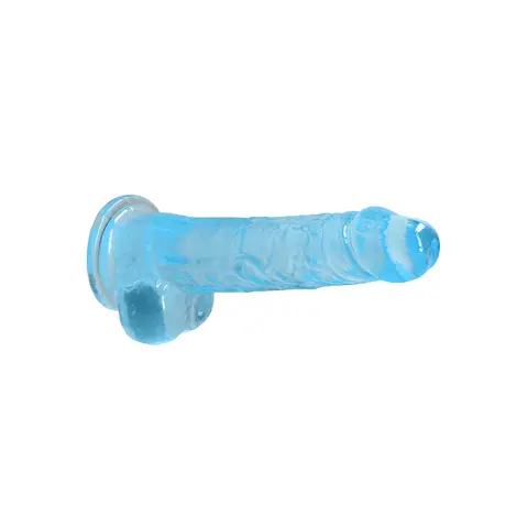 RealRock Crystal Clear Realistic 8 in. Dildo With Balls and Suction Cup in Blue