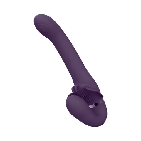 VIVE SATU Rechargeable Triple Motor Pulse-Wave Vibrating Silicone Strapless Strap-On Purple