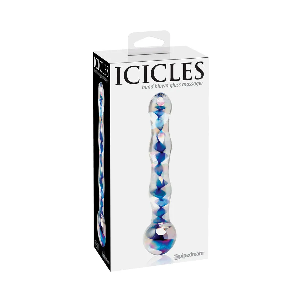 Icicles No. 8 Wavy 7 in. Glass Dildo Blue/Clear