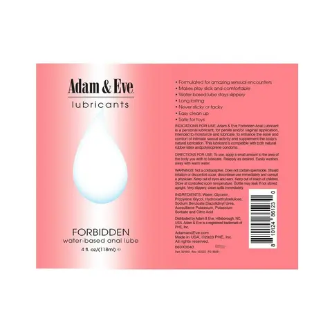 Adam & Eve Forbidden Water-Based Anal Lubricant 4 oz.