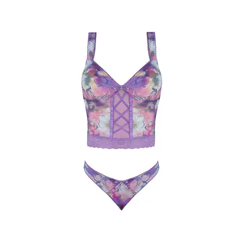 Magic Silk Wisteria Mist Bustier Cami & Thong Set Floral S/M