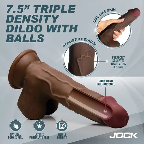 JOCK Hard-Core 7.5 in. Triple Density Dildo with Balls in Dark
