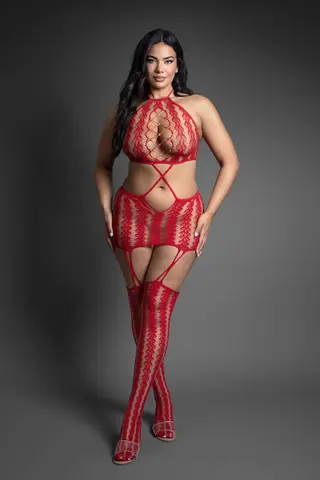 Fantasy Lingerie Sheer Crystal Club Say Less Cut-Out Halter Bodystocking Dress O/S