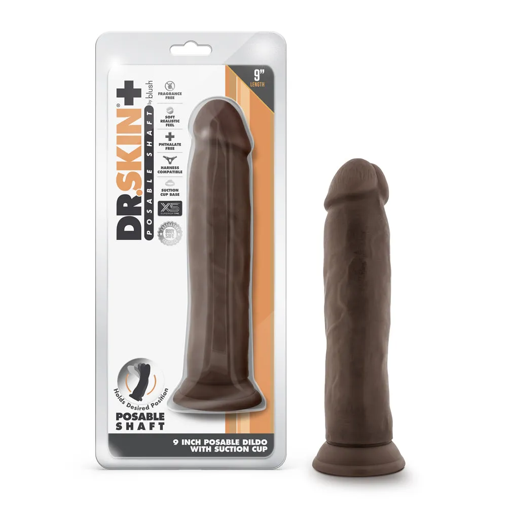 Dr. Skin Plus Thick 9 in. Triple Density Posable Dildo in Brown
