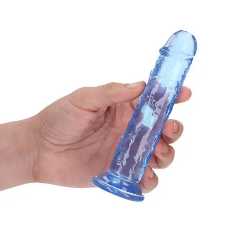 RealRock Crystal Clear Straight 6 in. Dildo Without Balls in Blue