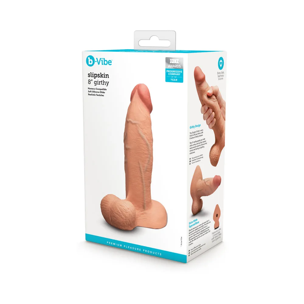 b-Vibe Slipskin Realistic Silicone Dildo 8 in. Girthy in Mocha