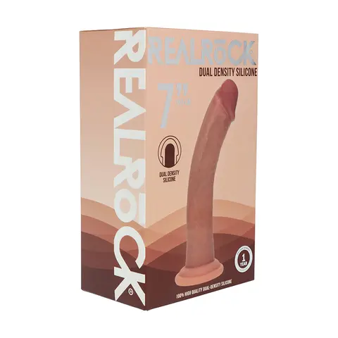 Realrock Dual Density Silicone Realistic Curved Dildo 7 in. in Tan