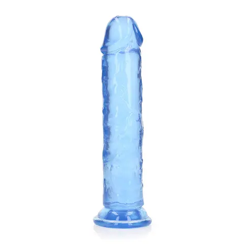 RealRock Crystal Clear Straight 8 in. Dildo Without Balls in Blue