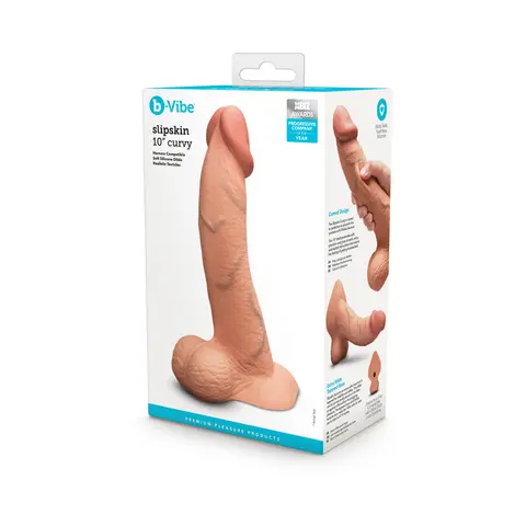 b-Vibe Slipskin Realistic Silicone Dildo 10 in. Curved in Mocha