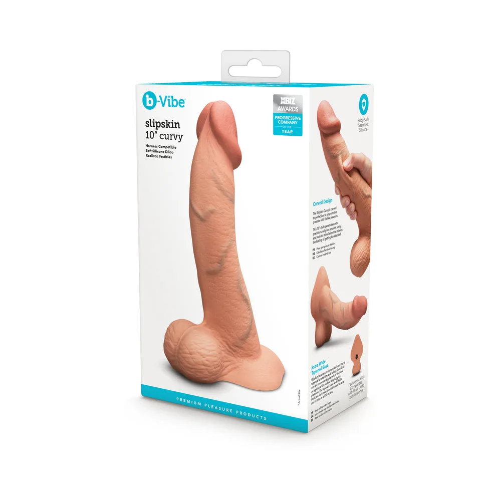 b-Vibe Slipskin Realistic Silicone Dildo 10 in. Curved in Mocha
