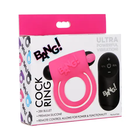 BANG! Silicone Cock Ring & Bullet with Remote Control in Pink