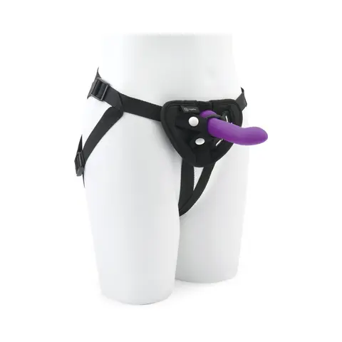 Together Duo Silicone 2-Piece 5.5 in. & 7.75 in. Dildo and Harness Set Purple