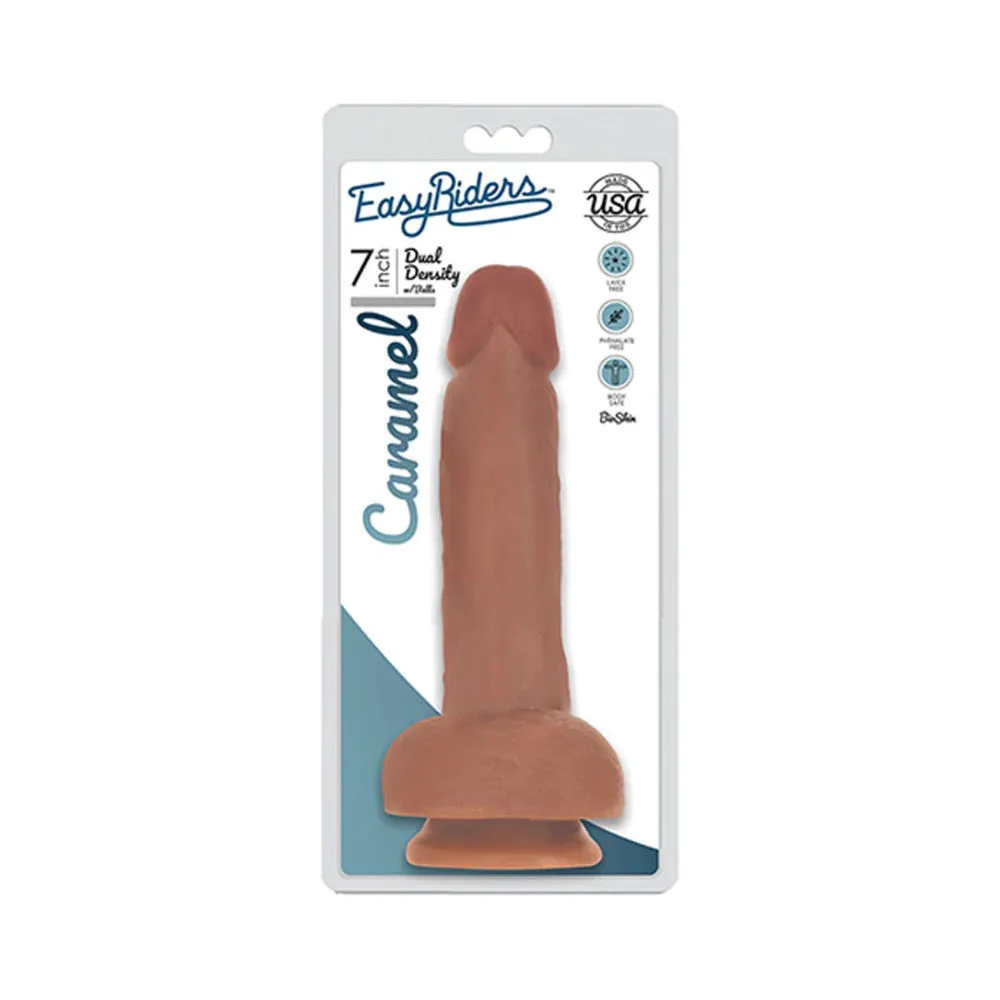 Curve Toys Easy Riders 7 in. Dual Density Dildo with Balls & Suction Cup in Tan