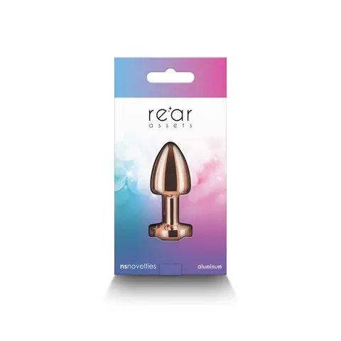 Rear Assets Petite Metal Anal Plug in Rose Gold/Rainbow