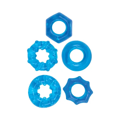 Enhancer Five Piece Cock Ring Set in Blue