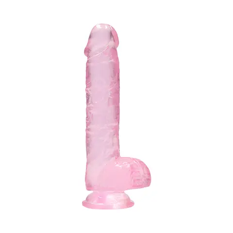 RealRock Crystal Clear Realistic 6 in. Dildo With Balls and Suction Cup in Pink