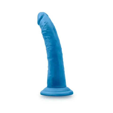 Neo Elite 7.5 in. Silicone Dual Density Dildo Neon in Blue