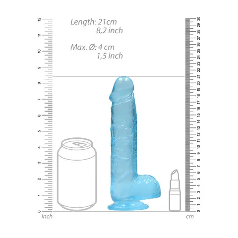 RealRock Crystal Clear Realistic 8 in. Dildo With Balls and Suction Cup in Blue