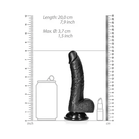 RealRock Realistic 7 in. Curved Dildo With Balls and Suction Cup in Black