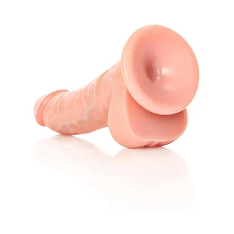 RealRock Realistic 6 in. Curved Dildo With Balls and Suction Cup in Flesh