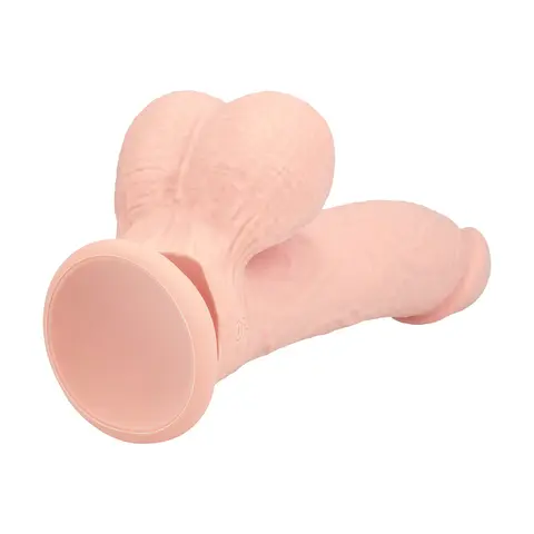 Realrock Realistic Dual Density Vibrating Silicone Dildo with Weighted Balls 8 in. in Beige