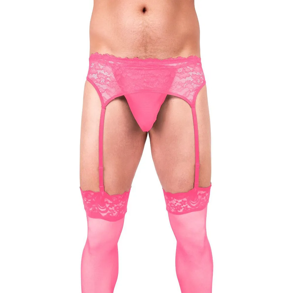 Prowler Lace Garter Set Pink L
