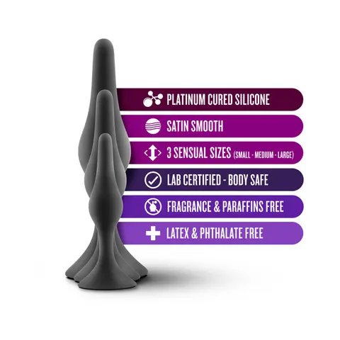Luxe 3-Piece Silicone Beginner Plug Kit in Black