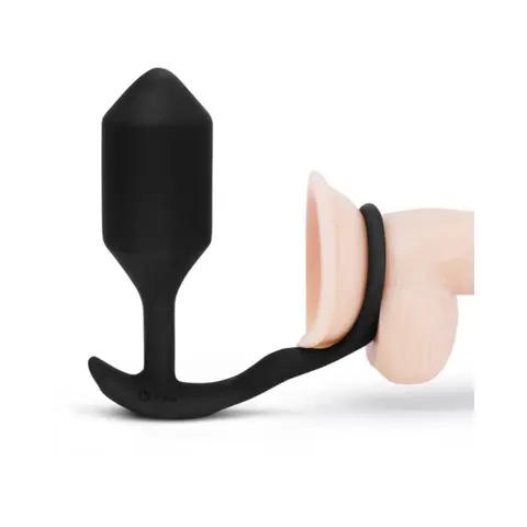 b-Vibe Vibrating Snug & Tug Rechargeable Weighted Silicone Anal Plug with Cockring Medium in Black