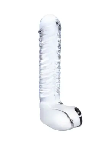 8” realistic ribbed glass g-spot dildo with balls