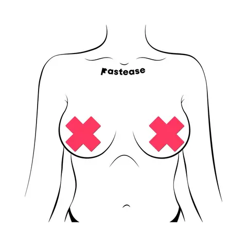 Pastease Plus X: Glow-in-the-Dark Neon Pink Cross Pasties Nipple Covers