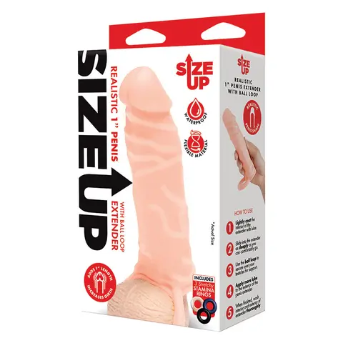Size Up Realistic Penis Extender with Ball Loop Beige 1 in.
