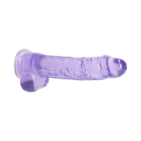 RealRock Crystal Clear Realistic 9 in. Dildo With Balls and Suction Cup in Purple