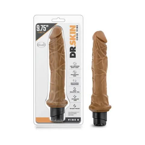 Dr. Skin Cock Vibe 8 Realistic 9.75 in. Vibrating Dildo in Tan