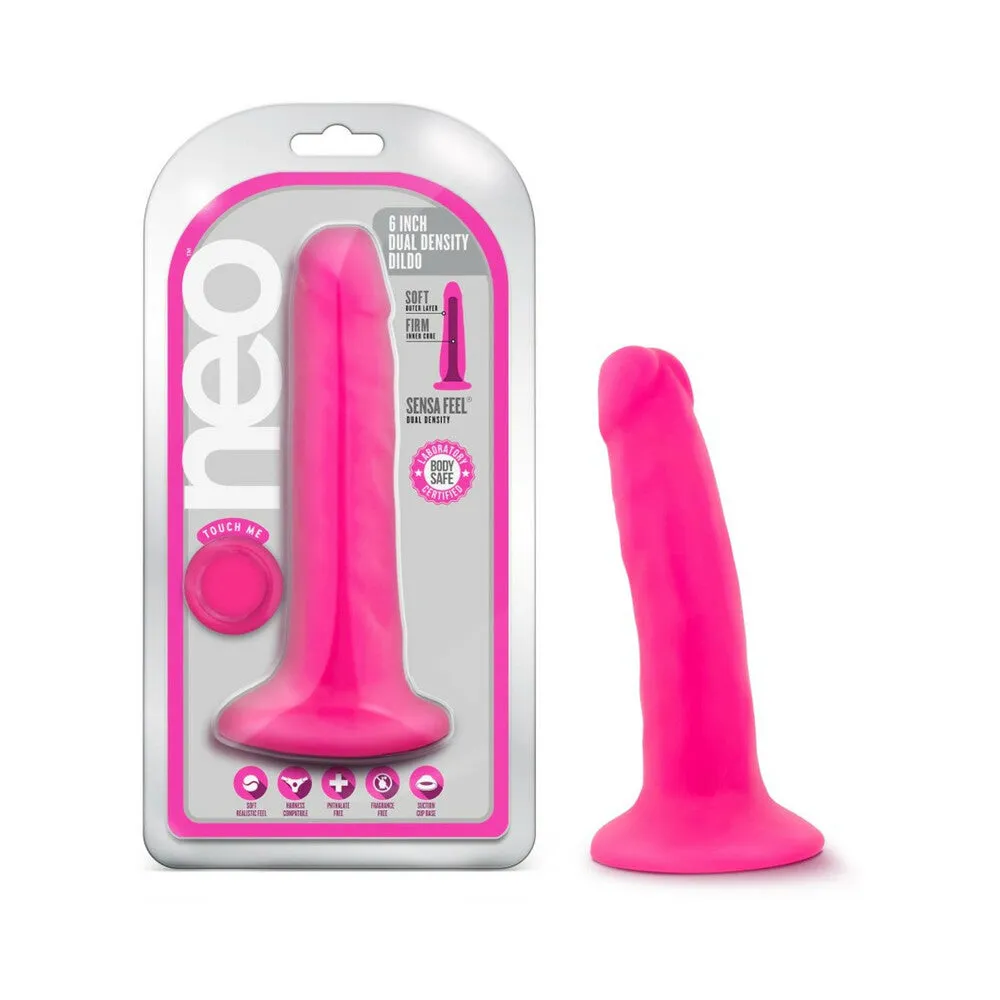 Neo 6 in. Dual Density Dildo Neon in Pink