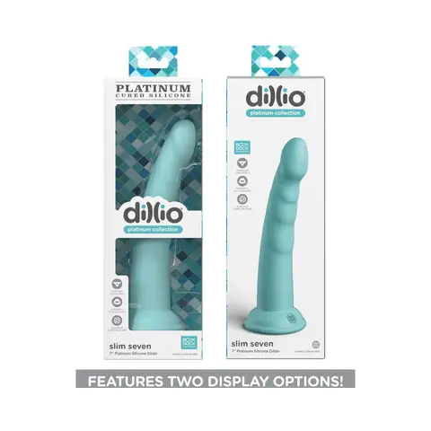 Dillio Platinum Collection Slim Seven 7 in. Silicone Dildo in Teal