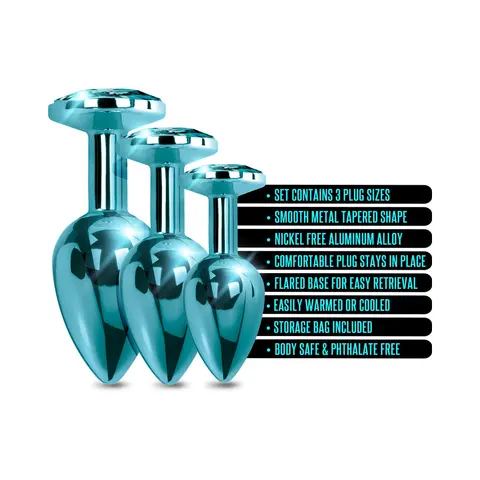 Nixie Metal Butt Plug Trainer Set 3-Piece Blue Metallic