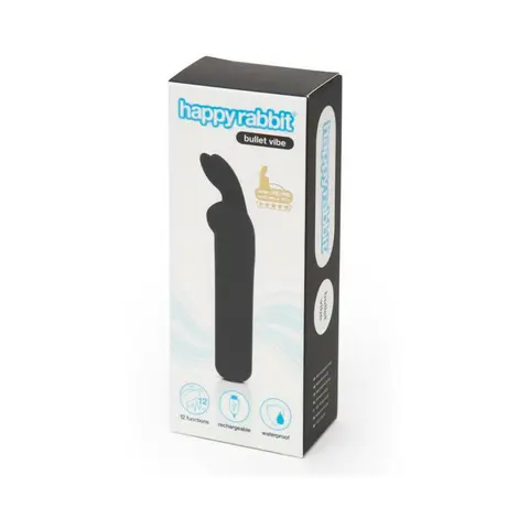 Happy Rabbit Rechargeable Silicone Bullet Vibrator With Ears in Black