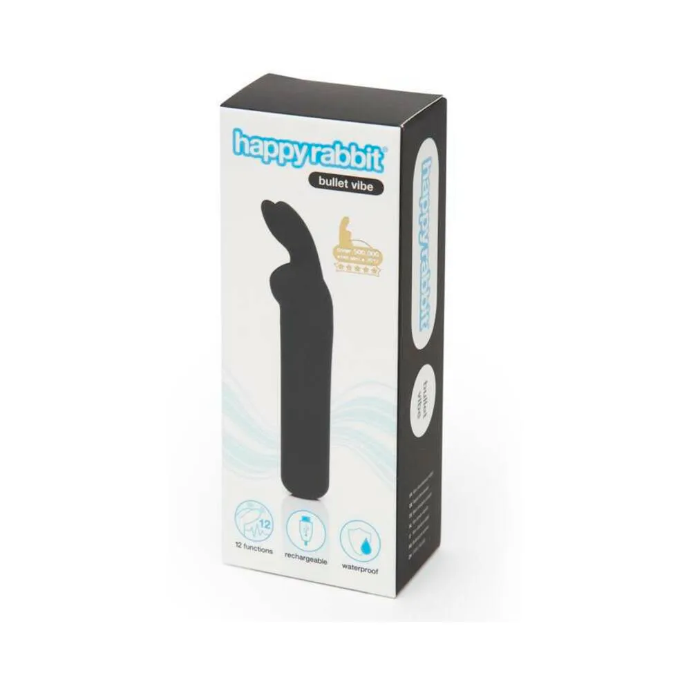 Happy Rabbit Rechargeable Silicone Bullet Vibrator With Ears in Black