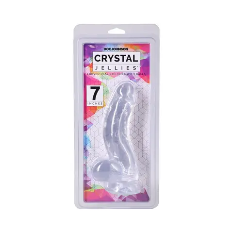 Crystal Jellies Curved Realistic Cock with Balls 7 in. in Clear