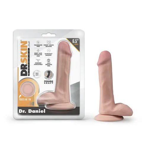 Dr. Skin Silicone Dr. Daniel 6.5 in. Posable Dildo with Balls in Beige