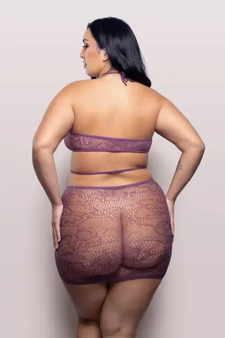 Fantasy Lingerie Vixen Focus On Me Cut-Out Halter Dress Purple Wisteria Queen Size