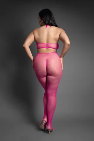 Fantasy Lingerie Sheer Crystal Club Just Enough Crotchless Cut-Out Halter Bodystocking O/S