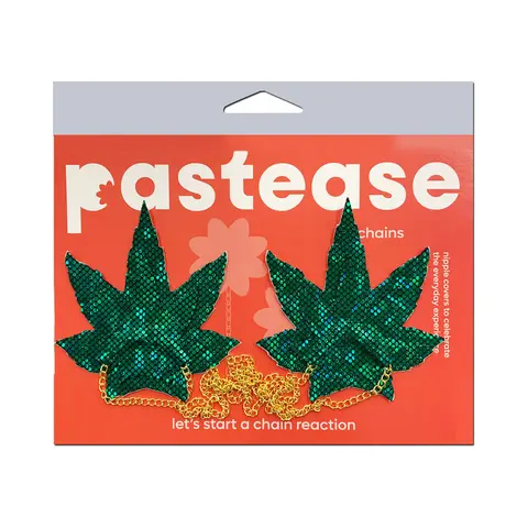 Pastease Chains: Shattered Glass Disco Ball Green Weed with Gold Chain Pasties