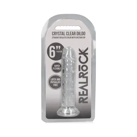 RealRock Crystal Clear Straight 6 in. Dildo Without Balls in Clear